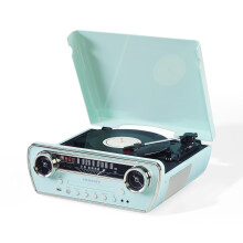 Crosley Powel 7-in-1 Record Player with Speakers & CD Player - Vintage Car Design Bluetooth Turntable Entertainment System with AM/FM Radio - Retro A