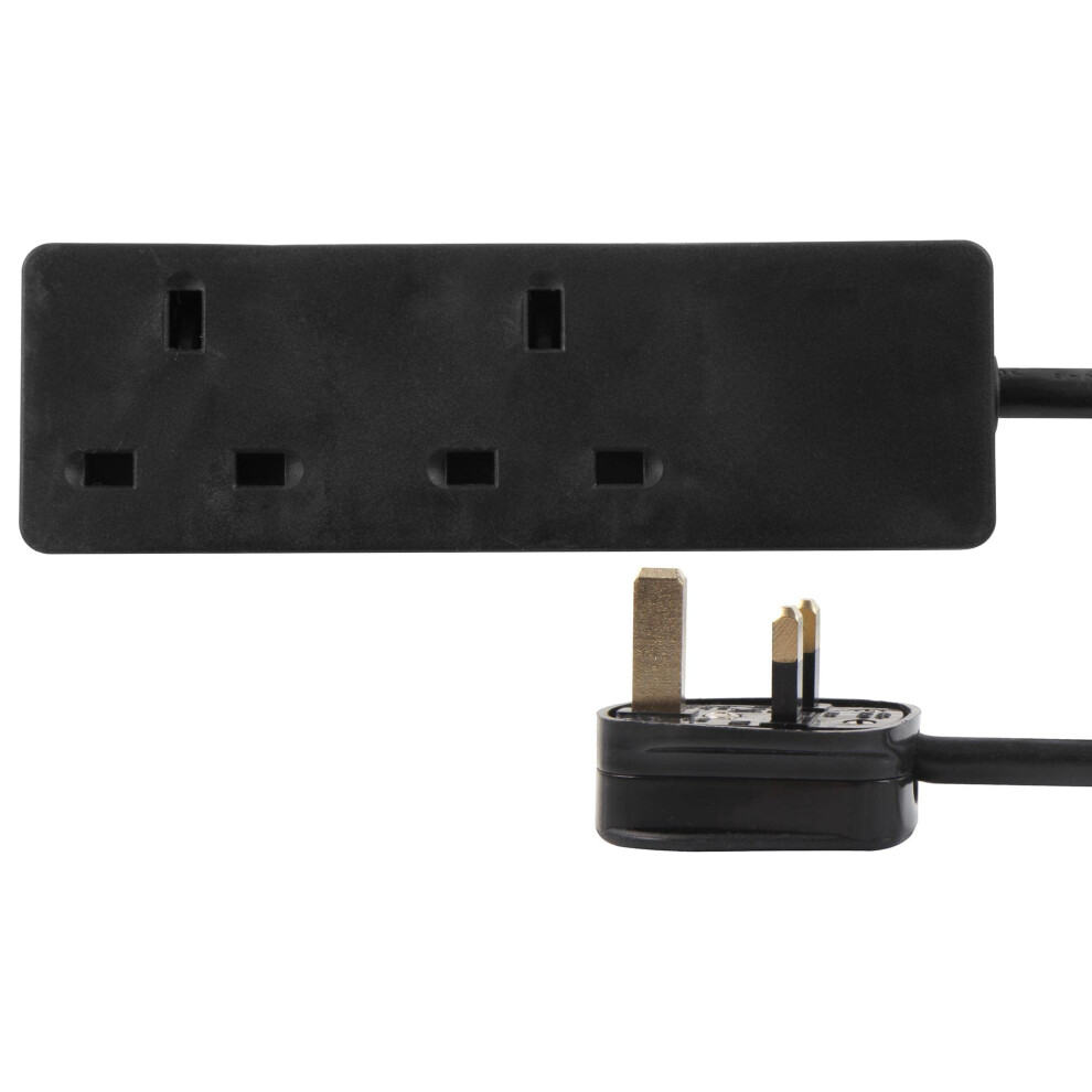 Pro Elec 2ÂGang Mains Extension Lead, 1M Cable, 13A, Black Â Pelb1396 5008195180687