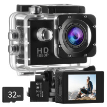 Aolso Action Camera with 32GB microSD Memory Card, 1080P 30FPS 30m Waterproof Underwater Camera, 170 Wide Angle Helmet Camera with Accessories Kit