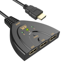 4K HDMI Switch, 3 in 1 Out HDMI Switcher HD MI Splitter 4K@60Hz with High Speed Cable Supports Full HD 1080p 3D UHD HDCP 2.2 for HDTV DVD Player Xbox