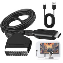 Scart to HDMI Converter, All-in-One Video Audio Adapter Scart Input to HDMI Output with USB Power Cable HD 720p/1080p Plug and Play for HDTV DVD Play