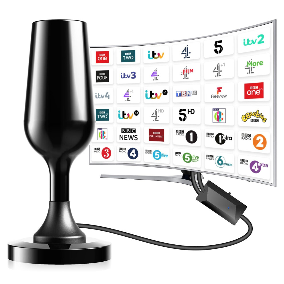 Indoor TV Aerial - 2026 Upgraded TV Aerial for Smart TV with Signal Booster, Digital TV Aerial for freeview 120+ Miles Long Range with Magnetic Base-image-OPC-PVRP2JR-NEW