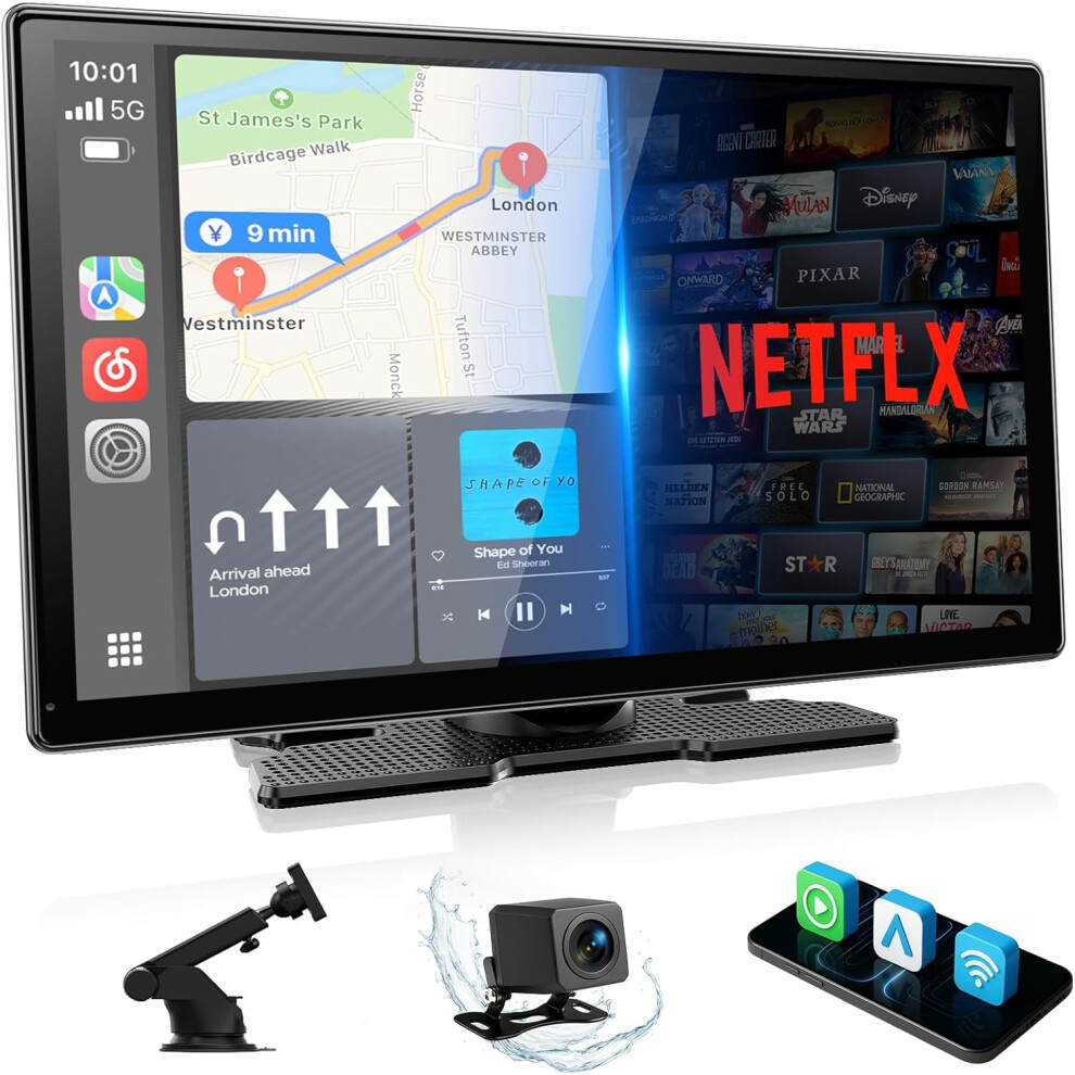 Lamtto Carplay Display Screen With Net-Flix Youtube Tiktok 9 Inch Wireless Carplay & Android Auto Car Multimedia Player With Backup Camera/Android Os 5002979523646