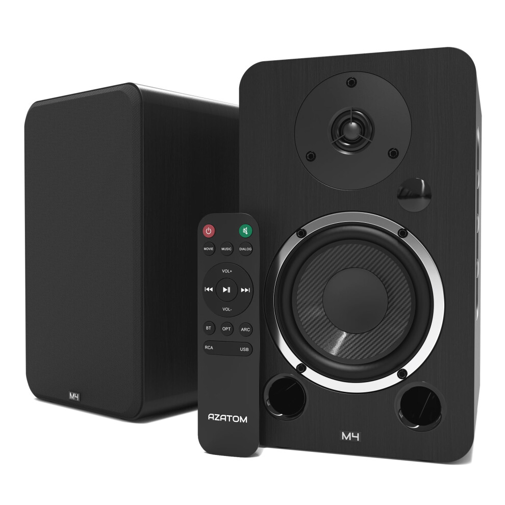 Azatom Active Bookshelf Speakers 80W | Bluetooth | 4.5Â Carbon Fibre Driver, Silk Tweeter | 24Bit Dac Built-In | Perfect For Music, Gaming, Vinyl Tu 5006177422800