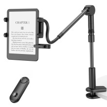 PlusAcc Page Turner Holder for Kindle - Gooseneck Reader Mount, Lie in Bed and Read, Adjustable Hands Free Desk Bedside Arm Stand, Compatible with Ki