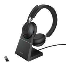 Jabra Evolve2 65 Wireless PC Headset with Charging Stand – Noise Cancelling UC Certified Stereo Headphones With Long-Lasting Battery – USB-A Bluet