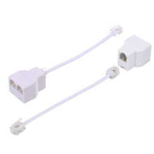 HAWAKA 2 Pack Telephone RJ11 6P4C 2 Way Adapter, RJ11 6P4C Male to Female Converter with 5 Inch Cable, Wall Adapter Jack Splitter for Fixed Line(Whi