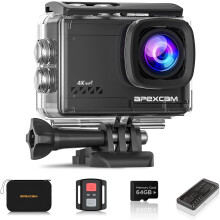 Apexcam Action Camera 4K 60FPS 64MP with 64GB Card WiFi Underwater Camera Waterproof 40M Sports Camera EIS With Ultra HD 2.4G Remote 2 x 1350mAh Batt