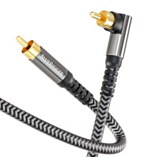 BlueRigger Subwoofer Cable 90D (5M, RCA Audio, Dual Shielded, Gold Plated, Right Angled Male RCA Connectors) – Compatible with Subwoofer, Amplifier,