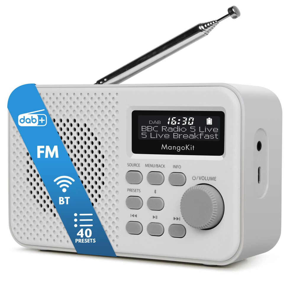 Mangokit Md2 Plus Portable Dab/Dab+/Fm Digital Radio Â Bluetooth Streaming, 40 Presets, Larger Lcd Display, Mains Or Battery Powered, Headphone Jack 5003547341570