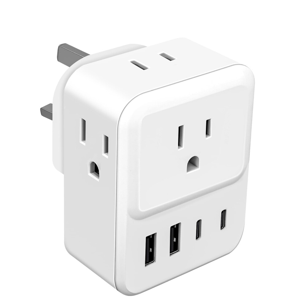 Us To Uk Plug Adapter,Shuomao 4 Way Usa To Uk Travel Adaptor With 4 Usb(2 Usb C),American To Uk Converter Plug Power Adapter With 13A Fuse For Americ 5002898606826