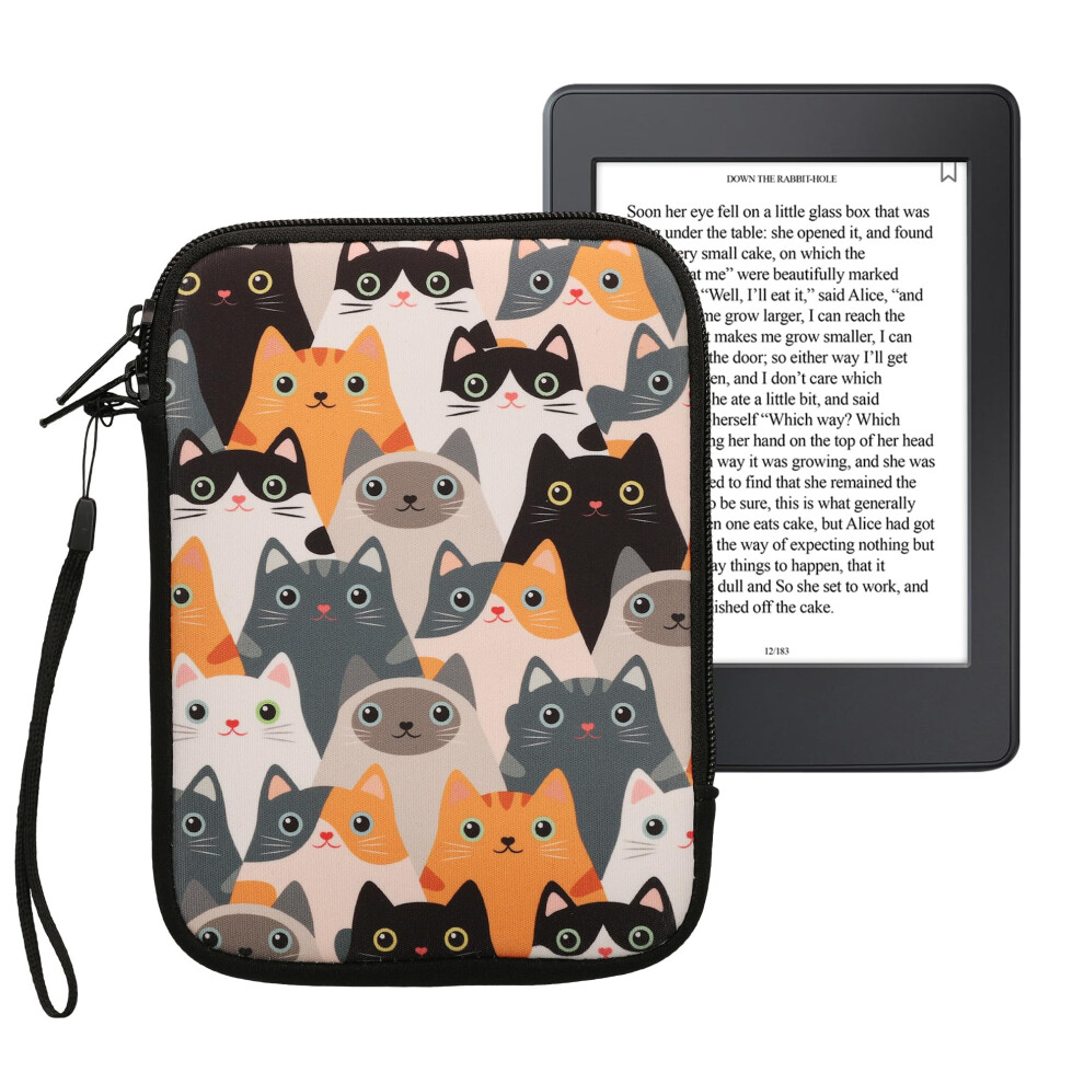 Kwmobile Neoprene E-Reader Pouch Size 6" Ereader - Universal Ebook Sleeve Case With Zipper, Wrist Strap - Orange/Black/White 5004634364915