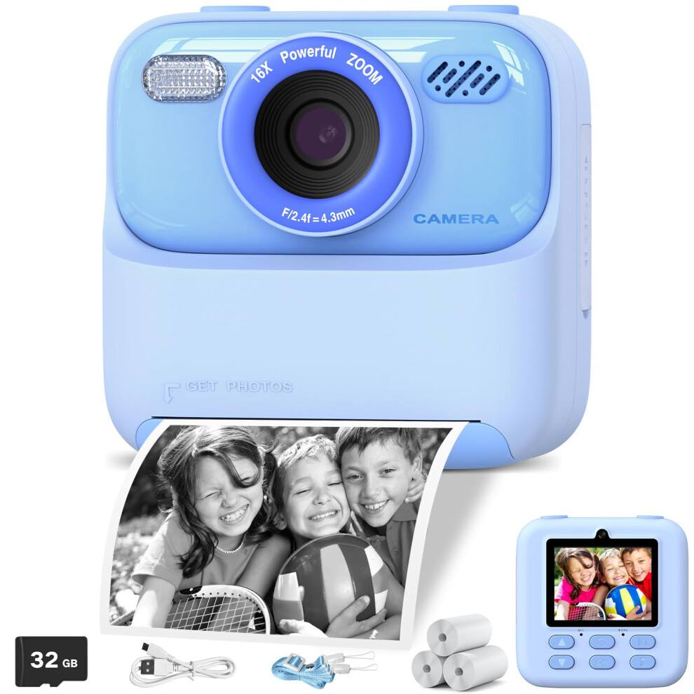 Kids Camera Instant Print, 1080P Instant Print Camera For Kids With 32Gb Card & 3 Rolls Paper, Selfie Digital Camera, Birthday Gifts Toys For Boys Gi 5008761144051