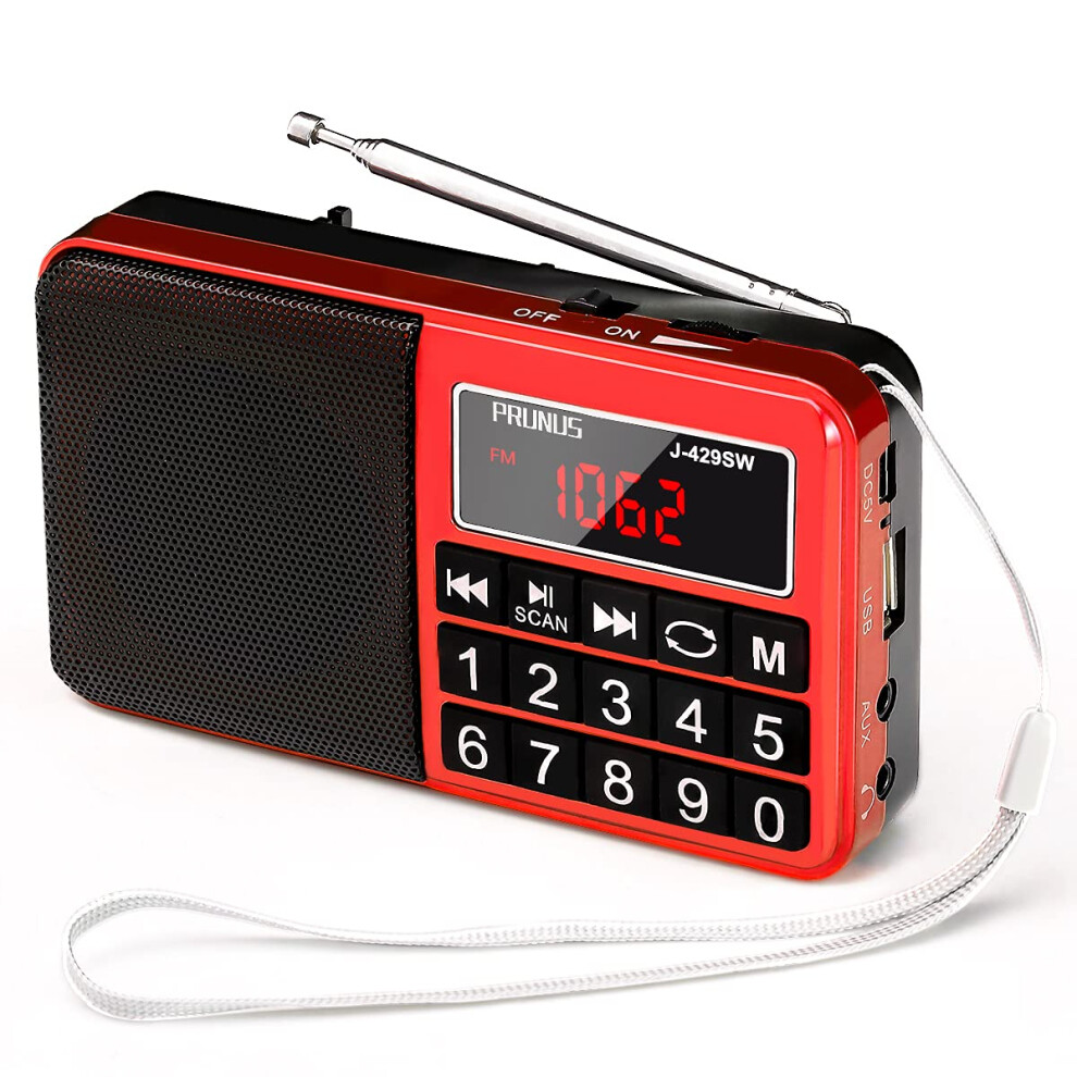 Prunus J-429Sw Portable Radios Small Am/Fm/Sw, Rechargeable Radio With Aux/Sd/Tf/Mp3 Speaker. Battery Operated Radio With Large Button And Large Disp 5004861561729