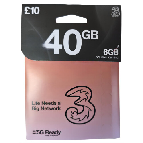 THREE SIM Bundle – Data | Unlimited Calls & Texts | 30-Day Plan | No Contract | UK SIM Card