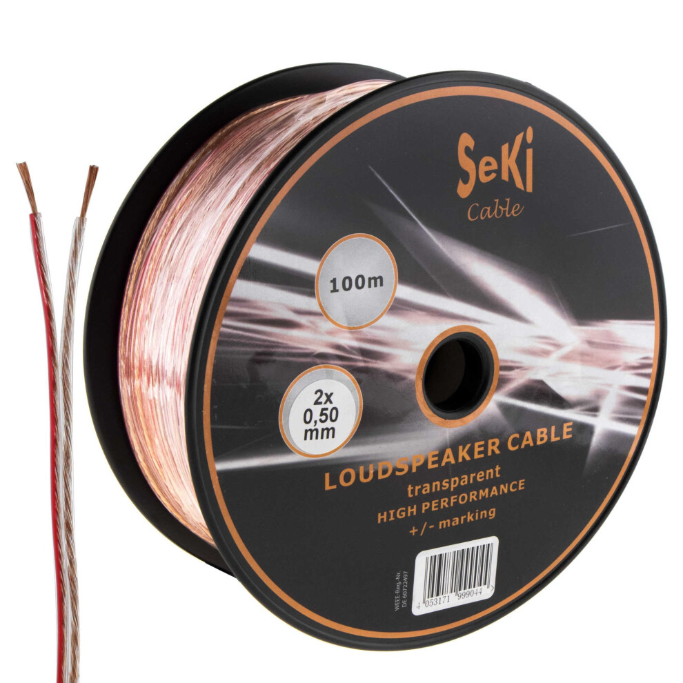 Seki Loudspeaker Cable 2 X 0.50 Mmâ² 100 M Transparent Cca Audio Cable Box Cable 5009460777885