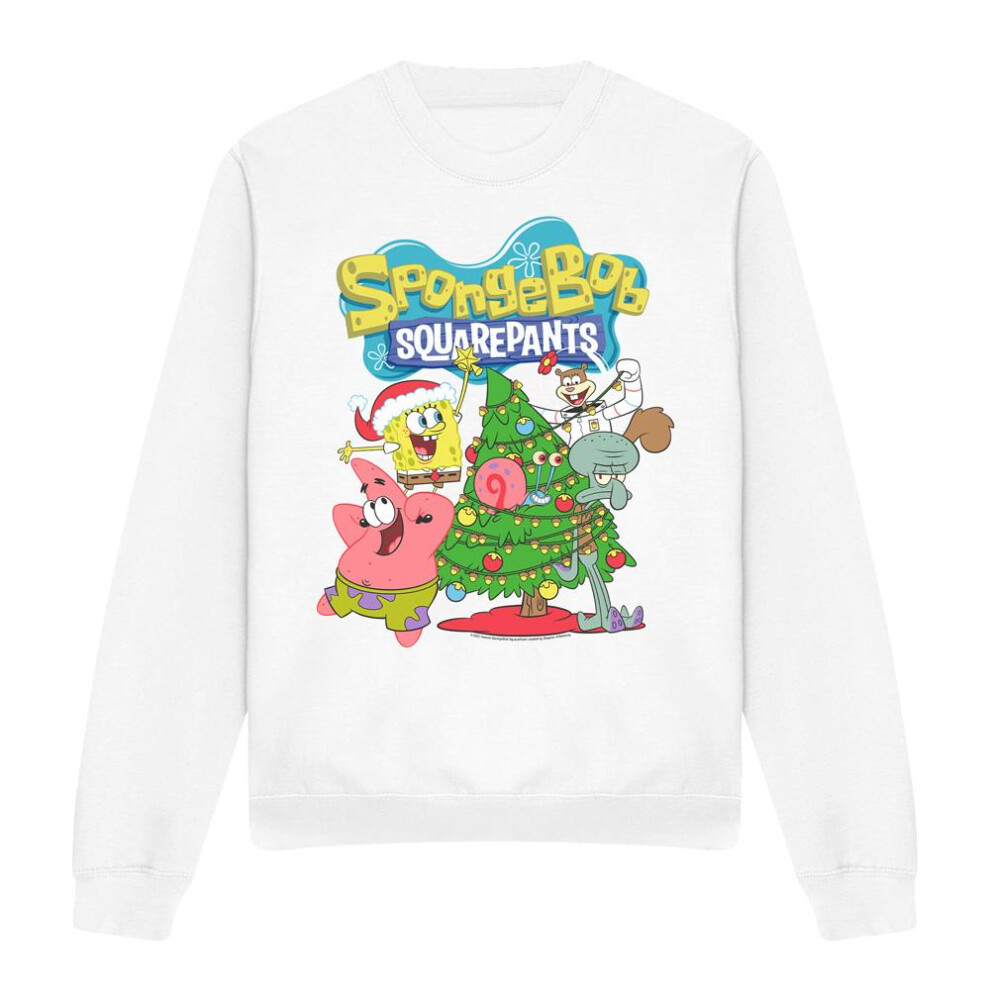 Spongebob Squarepants (M, White) Unisex Adult Christmas Tree Sweatshirt