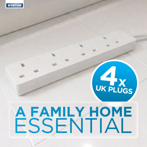 Status STATUS 4 Way Socket Extension Lead, 1m Cable, White (4WS1M20) 1