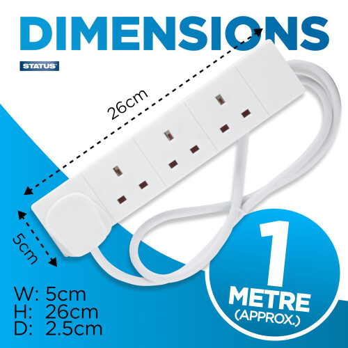 Status STATUS 4 Way Socket Extension Lead, 1m Cable, White (4WS1M20) 2