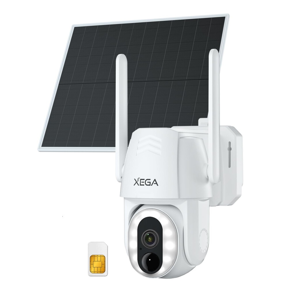 Xega 4G Lte Cellular Outdoor Security Camera With Sim Card, 500 Lumen Solar Powered Wireless Cctv, Motion Detection, Custom Detection Area, 2-Way Aud 5001742740730