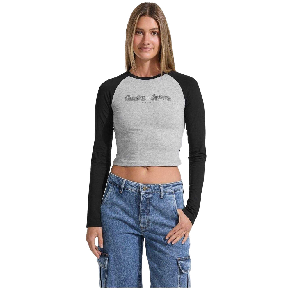Guess (10 Uk, Jet ) Womens/Ladies Cropped Raglan T-Shirt Black