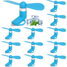 (Blue) Mini Fan 12 Pack 2-in-1 Cell Phone Fan Compatible iPhone iPad Android Smartphone Tablet Type C Port Portable Summer