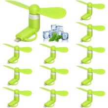 (Green) Mini Fan 12 Pack 2-in-1 Cell Phone Fan Compatible iPhone iPad Android Smartphone Tablet Type C Port Portable Summer