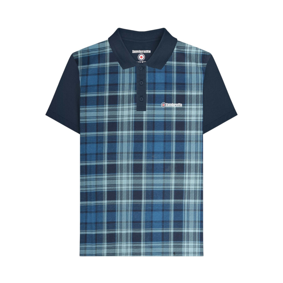 Lambretta (S, Navy) Mens Classic Checked Polo Shirt Blue,Multicoloured