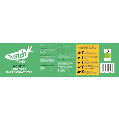 Wagg Wagg Twitch Rabbit Food 10kg - Complementary Feed Nuggets 2