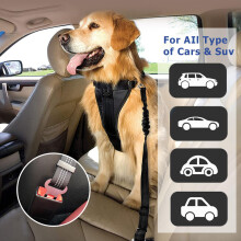Dog Seat Belts for Cars, Car Dog Seat Belt 360 Degree Swivel Attach Won't Twist, Reflective, Easy to Use Adjustable Elastic Bungee Cars Trav