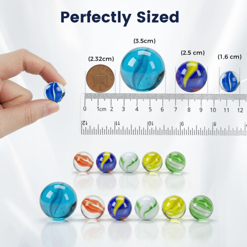 HAKACC 66Pcs Glass Marbles, 3 Sizes, Mixed Patterns, Assorted Colours 2