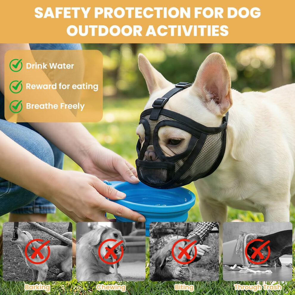 Auauy Short Snout Dog Muzzle, Adjustable Soft French Bulldog Muzzle, Durable Dog Muzzles To Prevent Biting Barking, Breathable Mesh Mask For