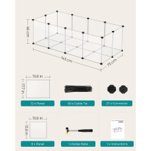 SONGMICS Pet Playpen with Floor, Small Animal Enclosure, DIY Plastic Cage, Indoor Run for Hamsters, Rabbits, Hedgehogs, Guinea Pigs, 143 x 73 x 46 cm