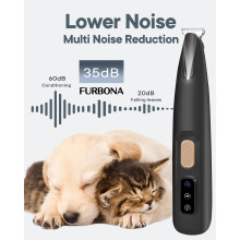 FURBONA Upgraded Dog Paw Trimmer with LED Light, 18 mm Widen Blade, 35 dB Low Noise, LED Display, Fully Waterproof, Rechargeable Clipper for Dogs Cat