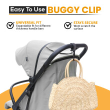BeeGo Buggy Clips – 2025 Award-Winning Stroller & Pram Hooks for Bags, Strong Pushchair Clips for Shopping Bags & Nappy Bags (2 Pack, Black)