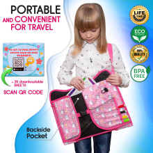 ECOFANTASY Kids Travel Tray for Car Seat, Car Tray Table for Kids with Tablet Holder, Dry-Wipe Board, Cup Holder & Storage Pockets, Car Seat Tray for