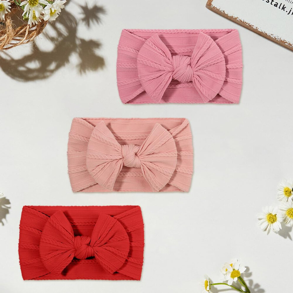Diuli Baby Girl Headbands, 3 Pcs Baby Bows Headbands Stretchy Soft Babys Bows Cute Headwear Nylon Toddler Infant Hairbands Babys Turban Headband Elas