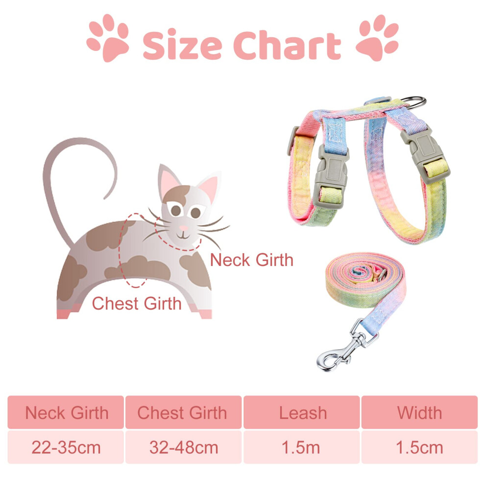 Pinenuts Cat Harness And Lead Set, Escape Proof Cat Harnesses And Leash Soft Adjustable Cat Collars Rainbow Kitten Harness For Outdoor Walki
