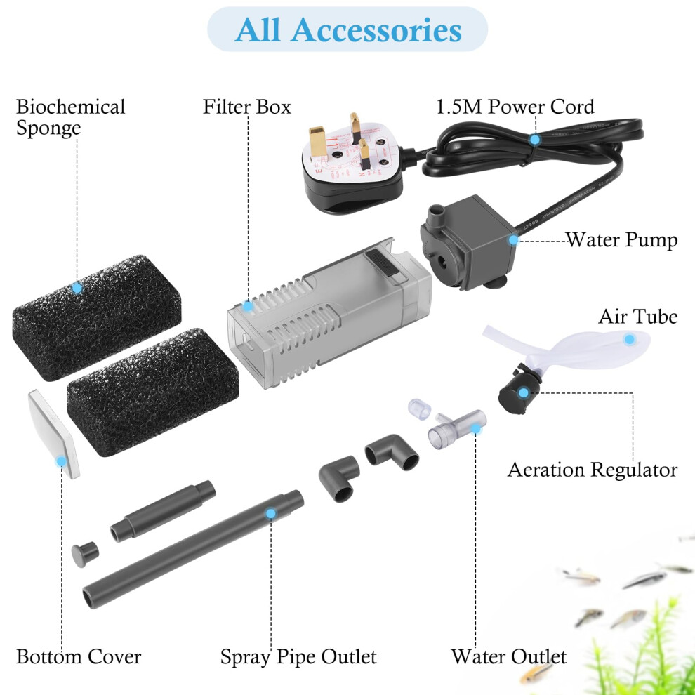 Photos - Other Pet Supplies PYPABL Submersible Fish Tank Internal Filter, Mini Aquarium Filter with Water Pump for up to 75L Fish and Shrimp Tank(3W for