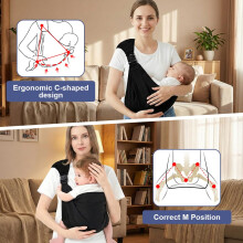 AYESY Baby Carrier, Portable Toddler Sling Carrier with Adjustable Thick Shoulder Straps, Soft Baby Sling for Newborn Up to 3-24 Months, Breathable a