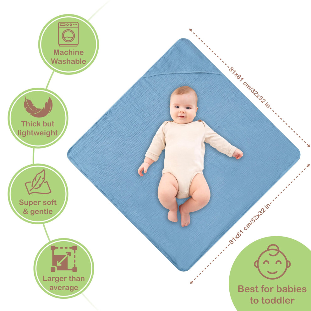 Infancie Organic Cotton Hooded Baby Towel - 2 Pack Muslin Baby Towels For Infants, 81X81 Cm Bath Towels With Hood - Super Soft, Absorbent And Durable