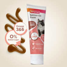 Beaphar - Salmon Oil Paste for Cats - Promotes Glossy, Shiny Coat - Supports Vision & Overall Health - Contains Omega 3 & 6, and DHA – Sugar & Grain