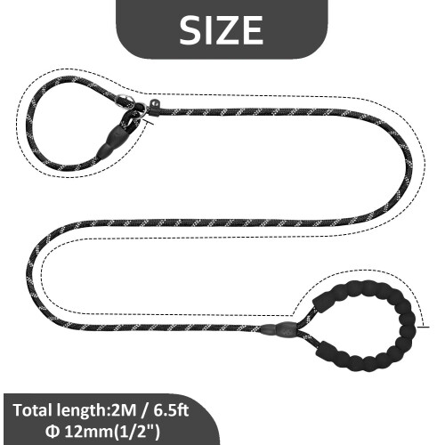 Reflective Slip Lead Dog Leash, Black 1