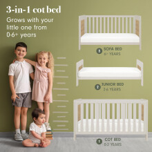 Tutti Bambini Alba 3-in-1 Baby Cot Bed (0-6 years) 140x70 cm - 3 modes: Wooden Baby Crib, Toddler Bed & Day Bed, Convertible Baby Bed, Adjustable Bas