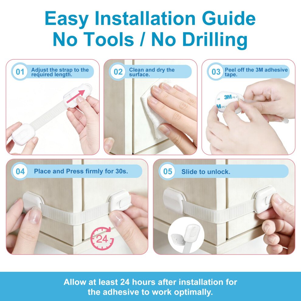 10 Pack Baby Proofing Cupboard Locks Â Strong 3M Adhesive Child Safety Latches, Adjustable Multi-Purpose Straps For Kitchen Cupboards, Drawers, Frid 5003895363620