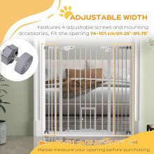 PawHut Extra Tall Dog Gate with Cat Door Auto Close for Stairs 74-101 cm Wide