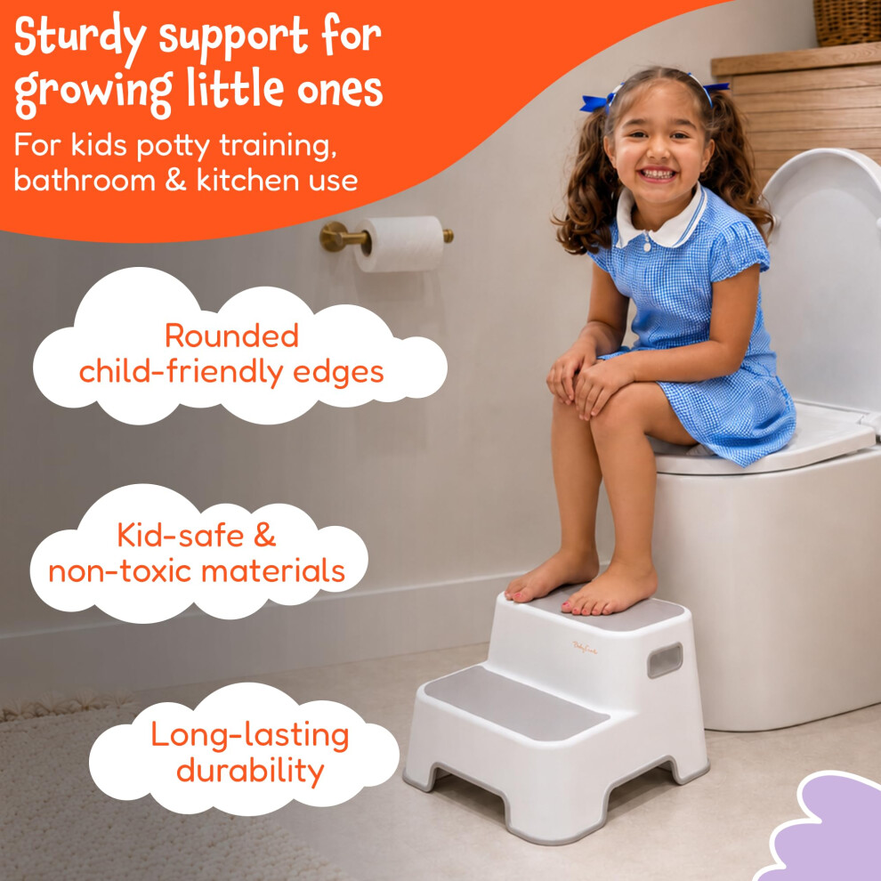 Babycurls Childrens Double Step Stool – Nonslip 2 Step Up For Toddlers