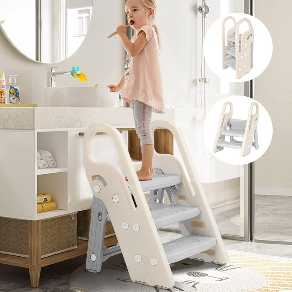 Onasti Foldable Step Stool For Kids 2 Steps 3 Steps Height Adjustable