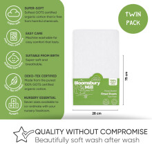 Bloomsbury Mill Moses Basket Sheets 28x75 cm 2 Pack 100 Organic Co