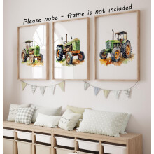 Tractors Set of 3 Unframed Poster Prints for Toddler Boy Nursery Bedro